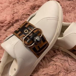 Fendi white leather women sneakers size 9